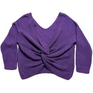 Ashley Stewart Women’s 1XL Purple Knit Crop Sweater 3/4 Sleeves Twist Front Too